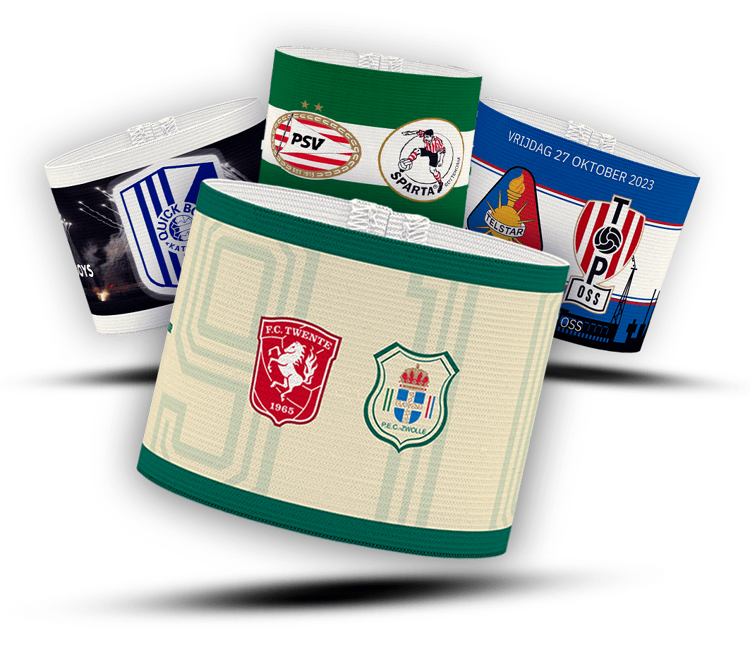 Captain armbands - cas - captain armband specialist - aanvoerdersband ontwerpen - wedstrijdpakket - seizoenspakket - clubpakket