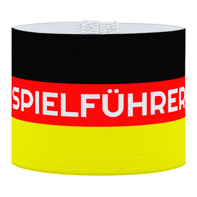 Spielerei, Duitse aanvoerdersband, aanvoerder in het Duits, voetbal, Aanvoerdersband, aanvoerdersband specialist, de aanvoerdersband specialist, hockey, volleybal, met klittenband aansluiting, met standaard stiknaad, gepersonaliseerde aanvoerdersband, aanvoerdersband kopen, aanvoerdersband ontwerpen, aanvoerdersband bedrukken